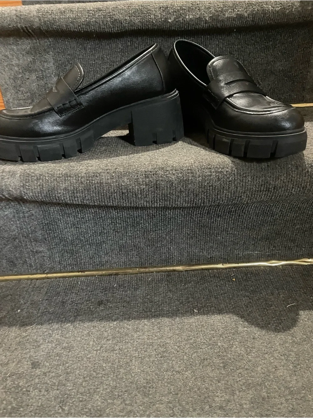 Women's Black Chunky Penny Loafers - Sleek Casual Flats
